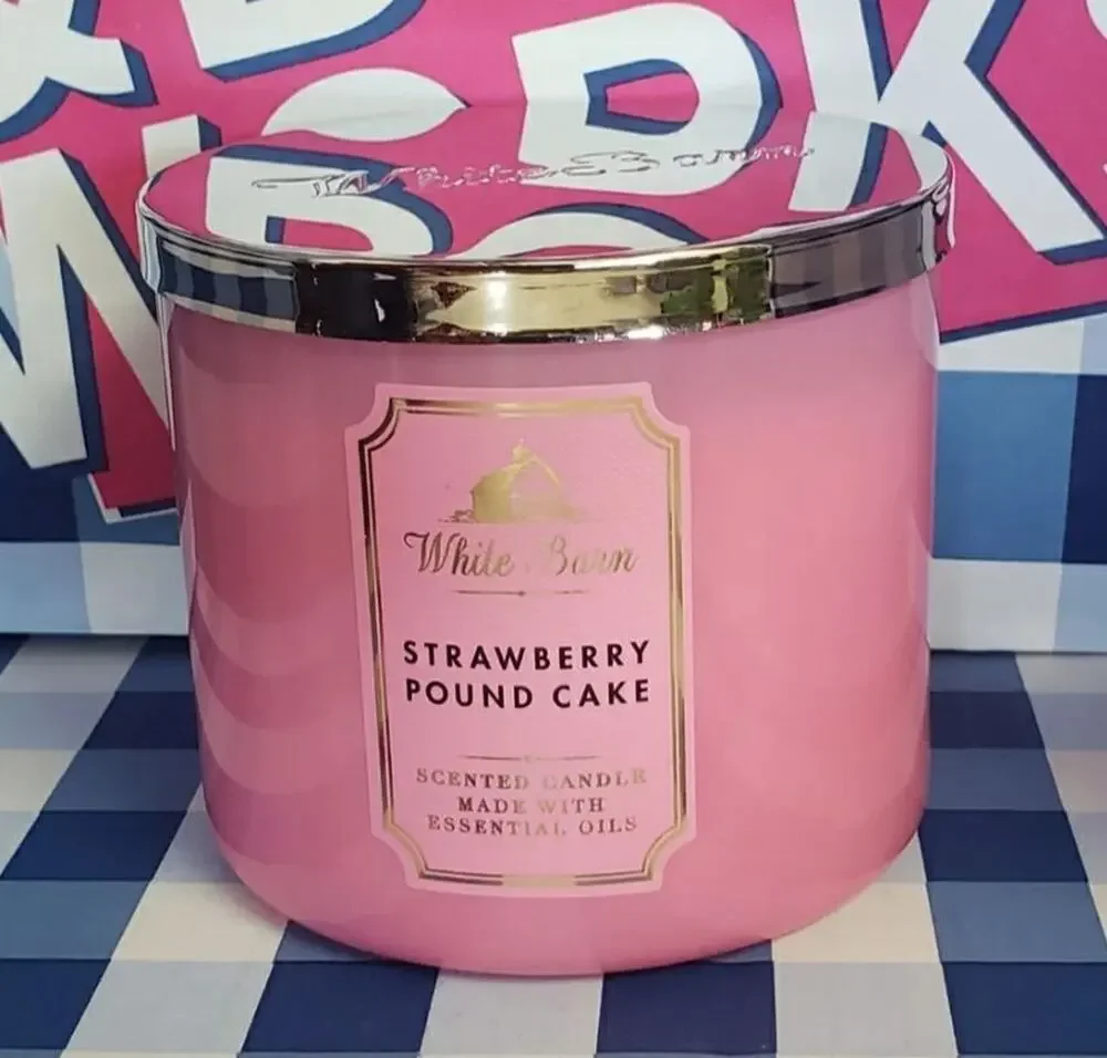 BBW Strawberry Pound Cake Large 3 Wick Candle Home Fragrance Decor Pink Jar